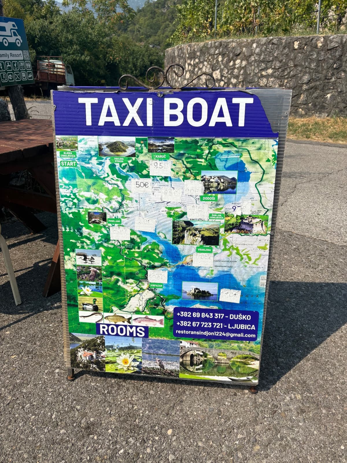 Carte des destinations de bateau-taxi au lac Skadar